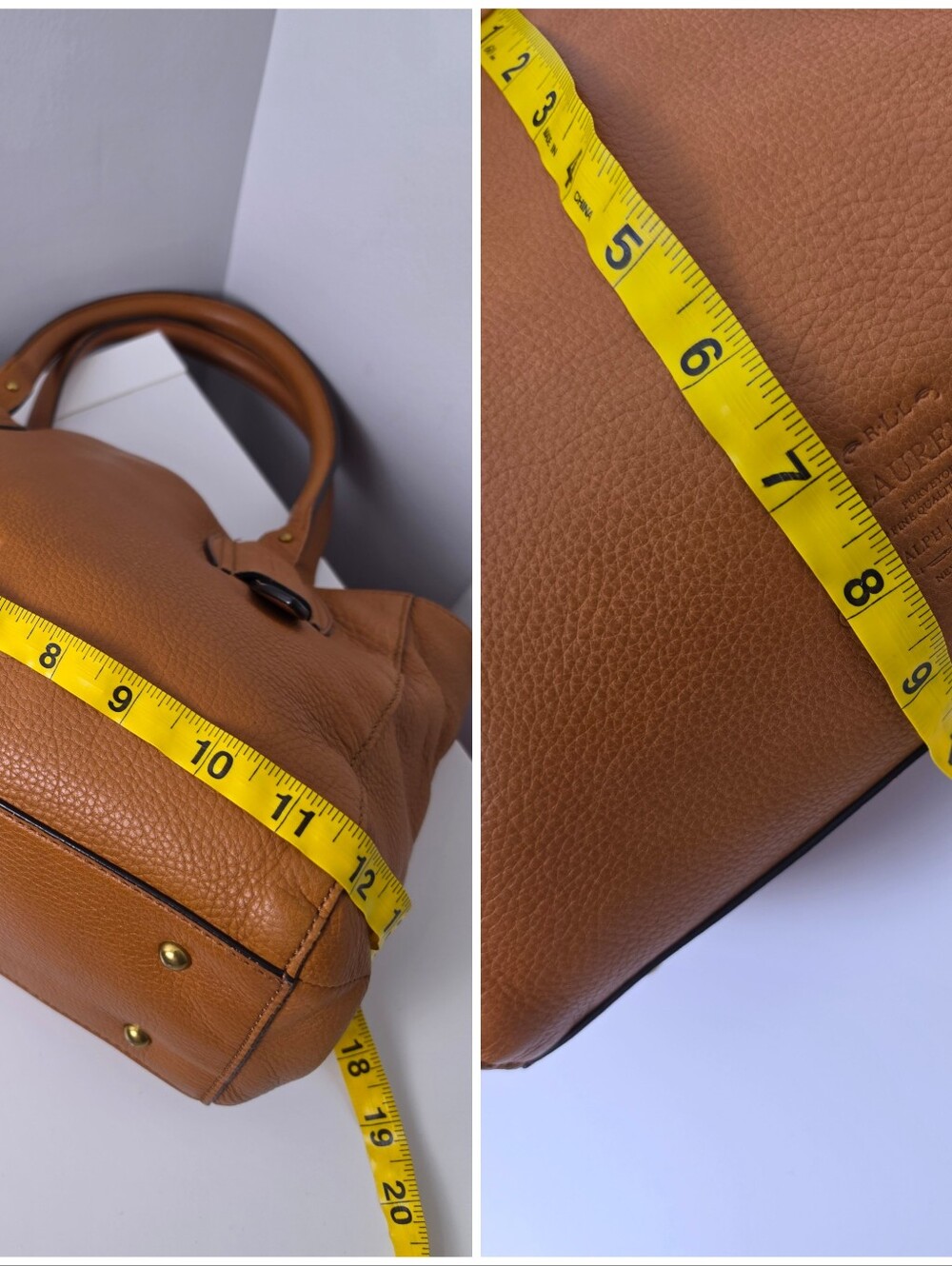 Ralph Lauren Leather Heritage Logo Cognac Tote Satchel Bag - Picture 10 of 16